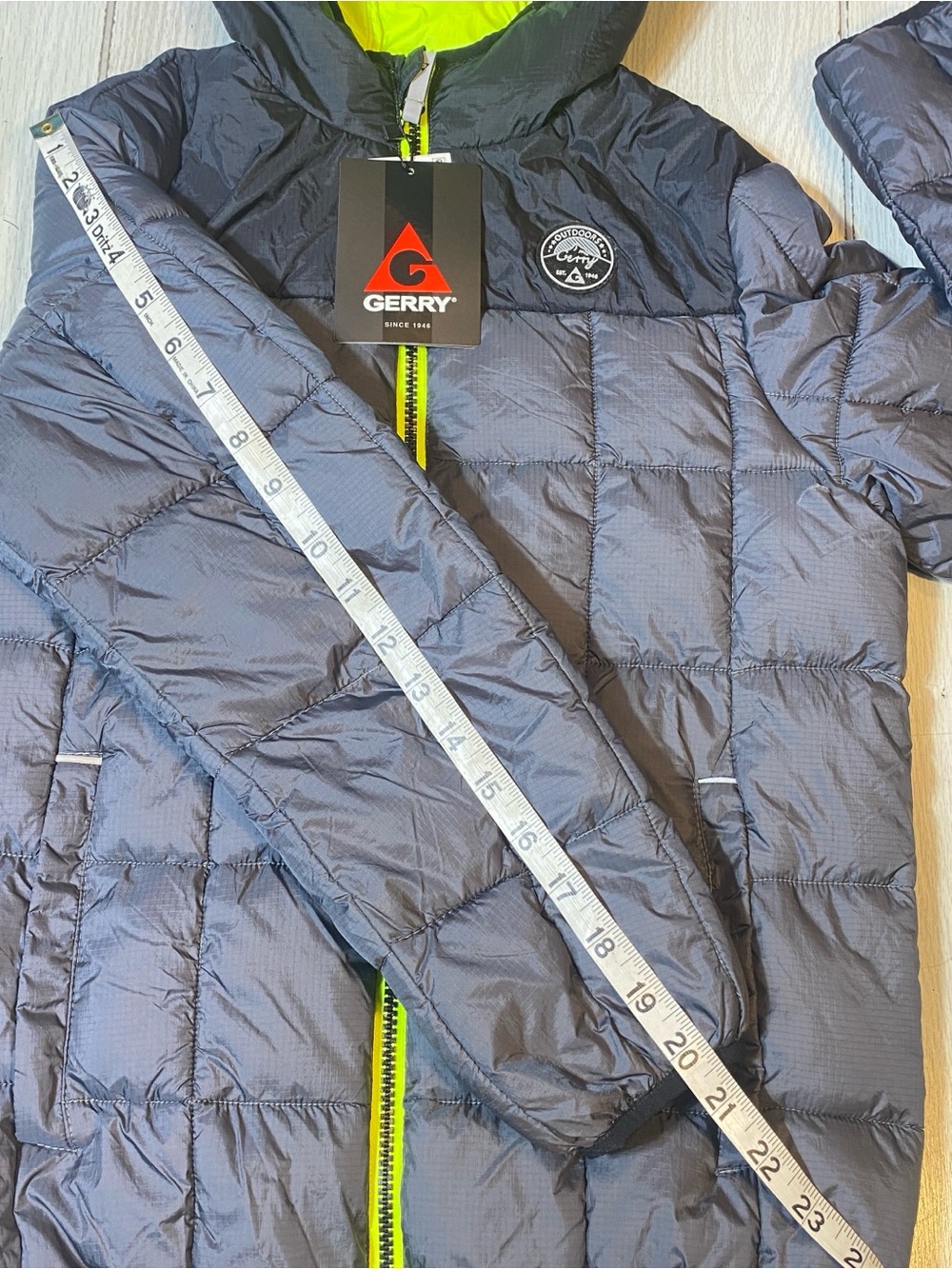 Gerry Boys Torque Puffer Jacket Hooded Iron Gray Neon Lime M (10-12) NWT - Picture 10 of 11